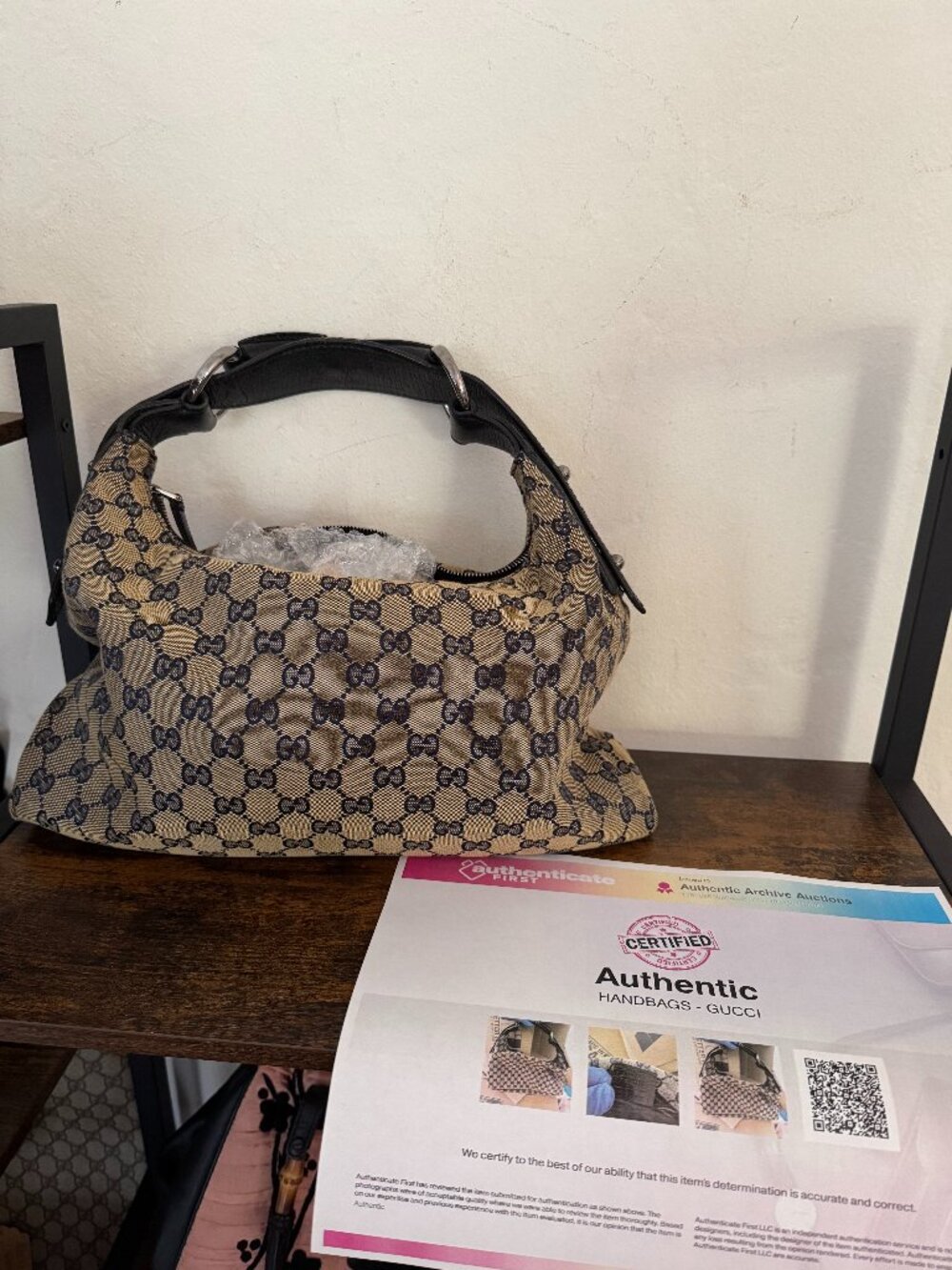 Gucci Vintage GG Canvas Horsebit Hobo Shoulder Bag Navy
